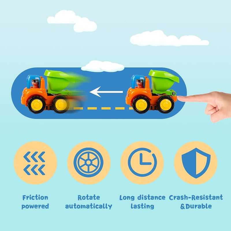 Woby Push and Go Friction Powered Car Toys Set Tractor Bulldozer Mixer Truck and Dumper for Baby Toddlers - Image 5