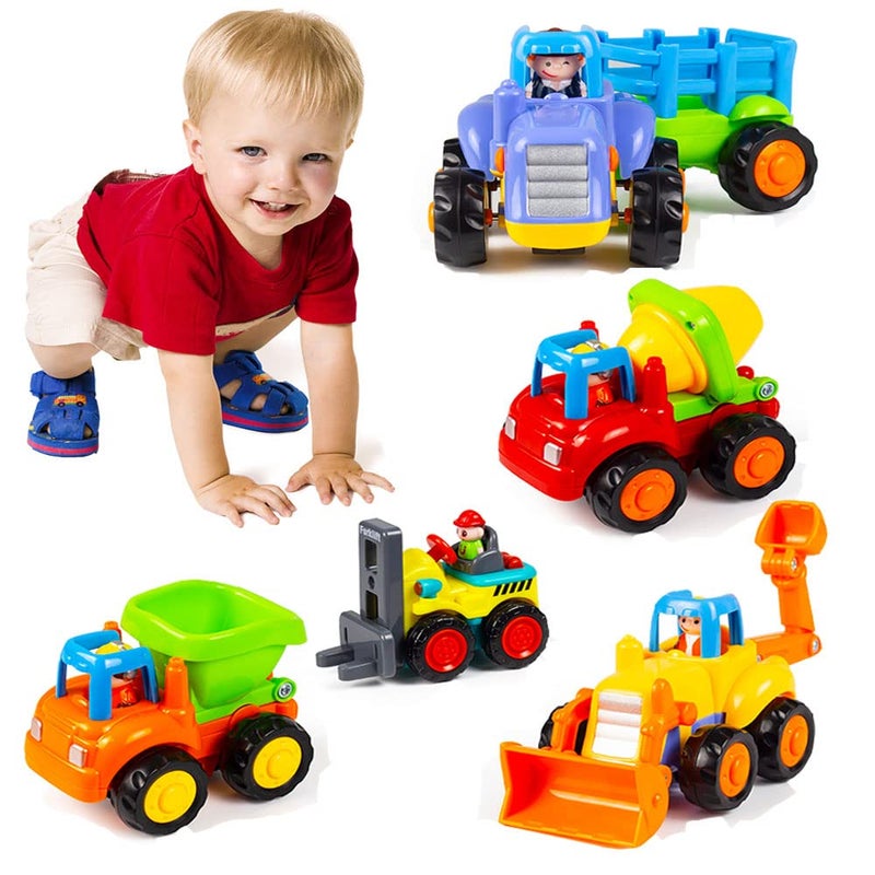 Woby Push and Go Friction Powered Car Toys Set Tractor Bulldozer Mixer Truck and Dumper for Baby Toddlers - Image 1