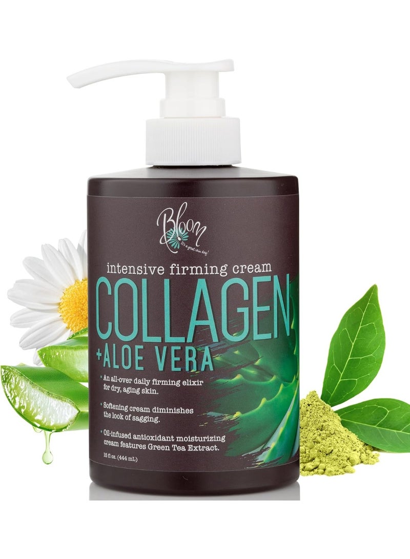 Bloom Collagen Firming Cream for Body and Face. Intensive moisturizer with Aloe Vera, and Green Tea extracts for sagging, aging, and dry skin. Large 15 Fl oz (444 mL) jar with pump. (15oz) - Image 5