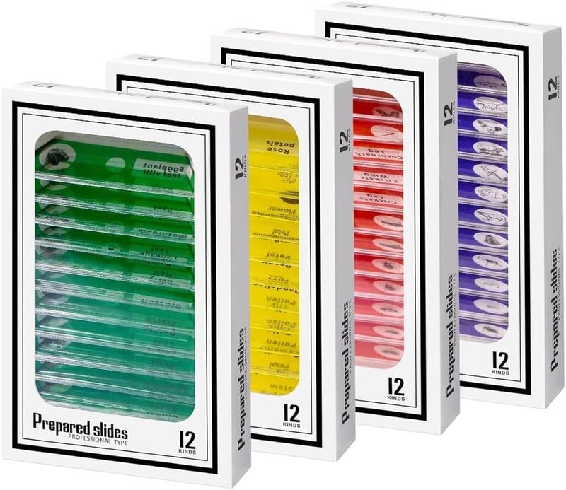 Jiusion 48Pcs Prepared Microscope Slides Specimen Animals Insects Plants Flowers Sample Biological Specimen, Stereo Microscope Slide for Children Students Light Education - Image 1