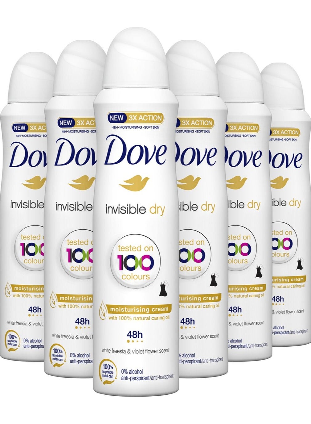 Dove Invisible Dry Antiperspirant Deodorant Aerosol Spray, 48 Hour Protection 6 x 250ml
