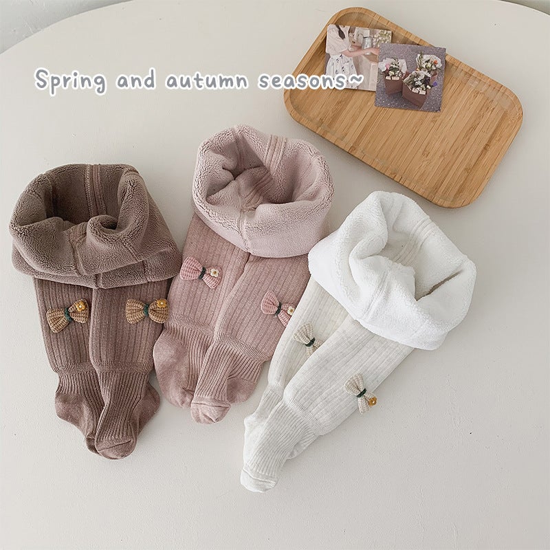 Children'S Pantyhose Plus Velvet Padded Small Flower Bow Pantyhose Female Baby Warm Bottomings - Image 5