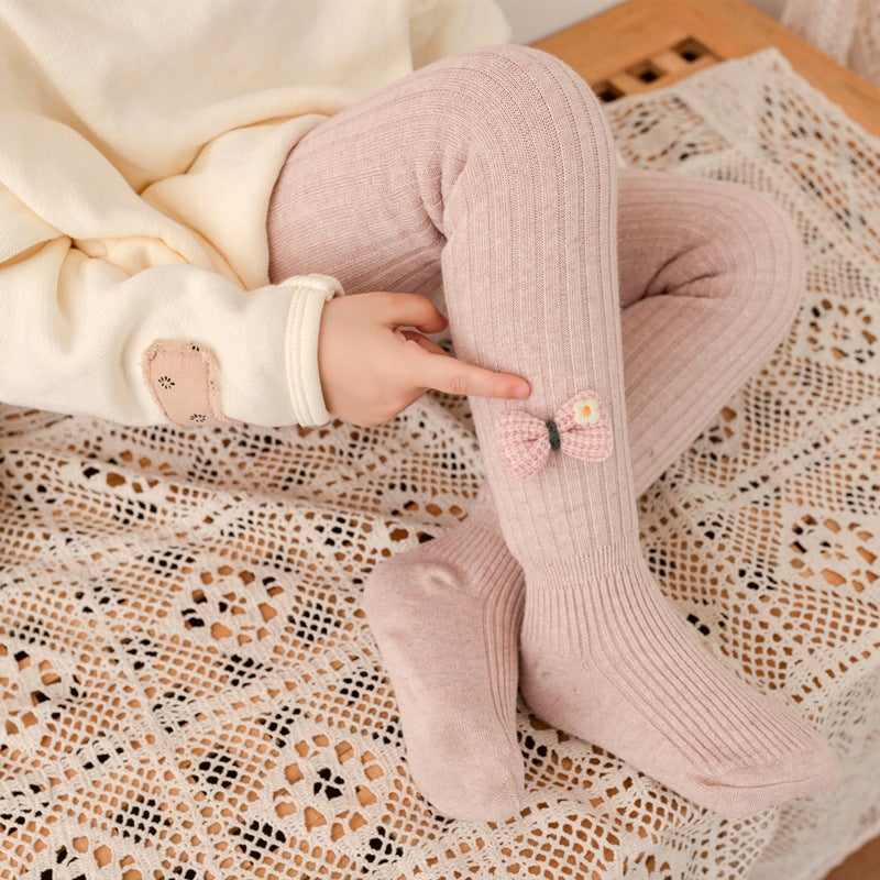 Children'S Pantyhose Plus Velvet Padded Small Flower Bow Pantyhose Female Baby Warm Bottomings - Image 3