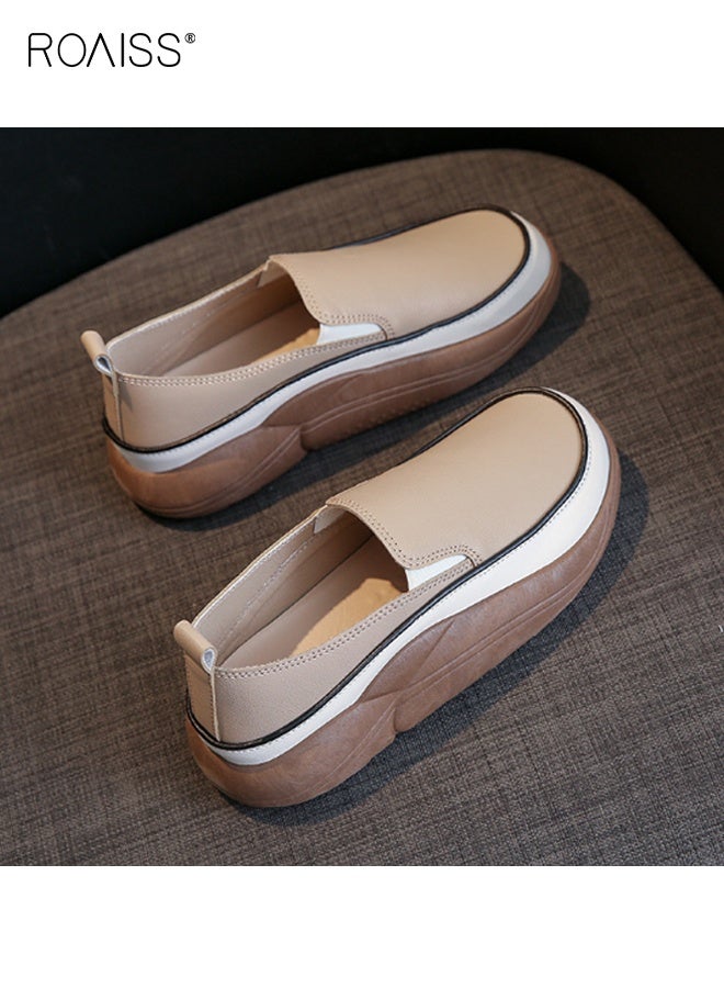 roaiss New Arrival Round Retro Thick Soles Fashionable Comfortable Shoes Women's Explosive Style Loafers Slip-On Casual Walking Sports Shoes Athlesiure Shoes - Image 3