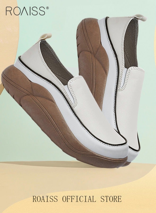 roaiss New Arrival Round Retro Thick Soles Fashionable Comfortable Shoes Women's Explosive Style Loafers Slip-On Casual Walking Sports Shoes Athlesiure Shoes  - Image 3