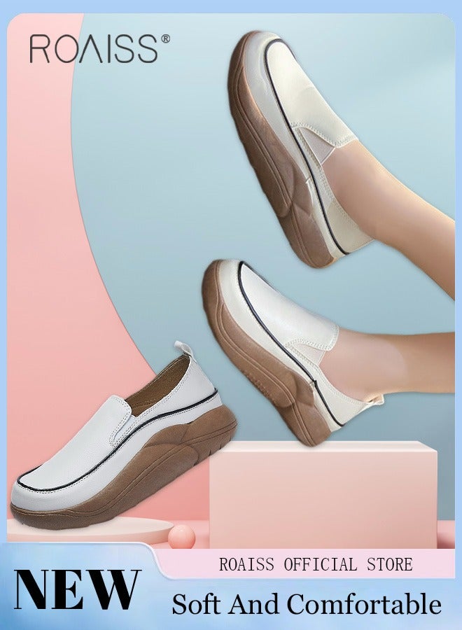 roaiss New Arrival Round Retro Thick Soles Fashionable Comfortable Shoes Women's Explosive Style Loafers Slip-On Casual Walking Sports Shoes Athlesiure Shoes  - Image 2