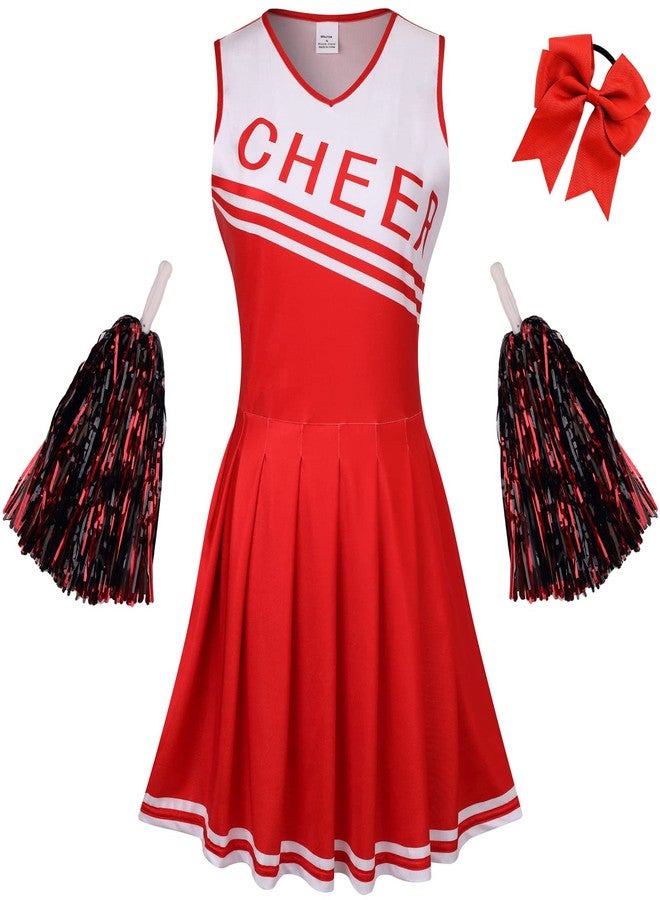 GRAJTCIN Girls Cheerleader Costume Dress for Kids Halloween Costume 13 Years Cheer Uniform Cheerleading Outfit (160,Red) - Image 1