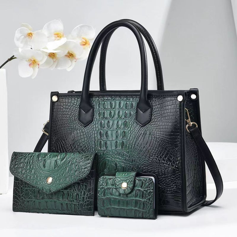 Textured Crocodile Pattern Mother Bag Middle-Aged Women'S High-Grade Handbag Three-Piece All-Match Shoulder Messenger Bag - Image 2
