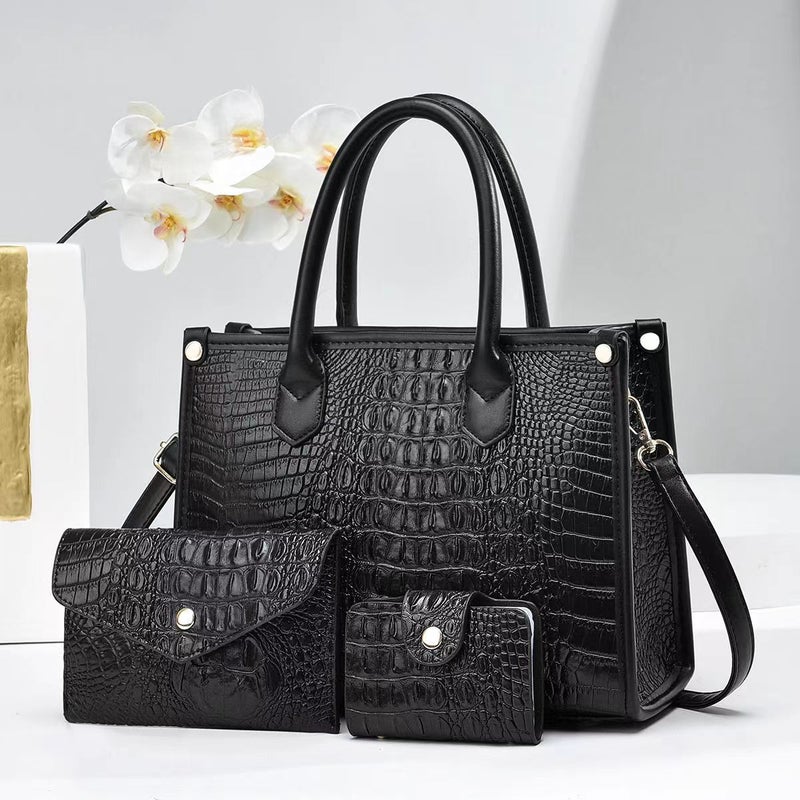 Textured Crocodile Pattern Mother Bag Middle-Aged Women'S High-Grade Handbag Three-Piece All-Match Shoulder Messenger Bag - Image 5