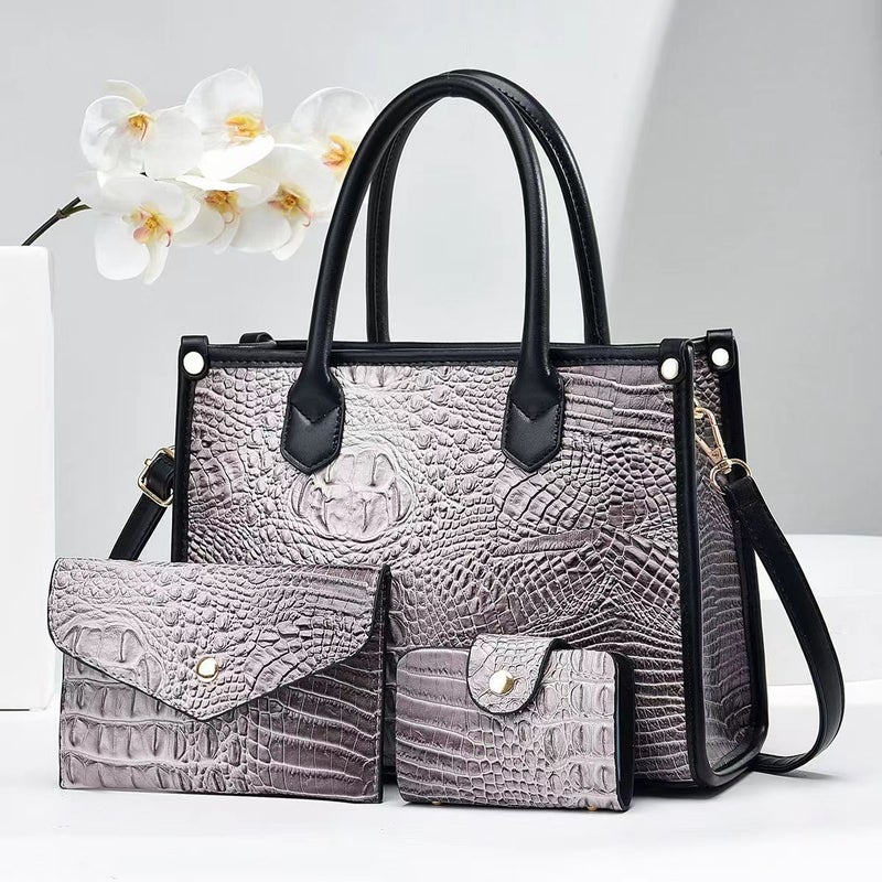 Textured Crocodile Pattern Mother Bag Middle-Aged Women'S High-Grade Handbag Three-Piece All-Match Shoulder Messenger Bag - Image 3