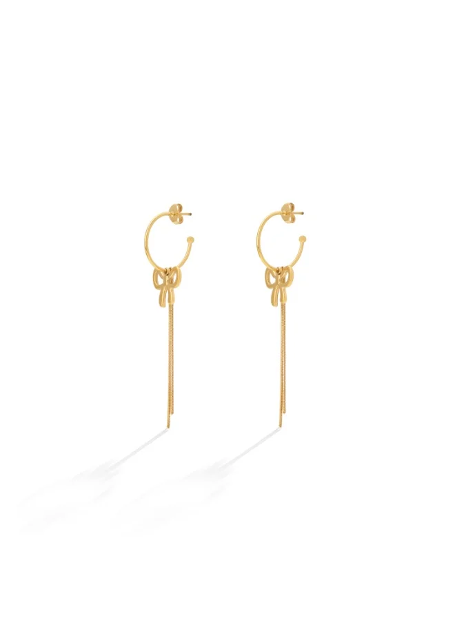 Palmonas 18K Gold Tone Plated Long Drop Bow Hoop Earrings For Women - Waterproof & Anti-Tarnish