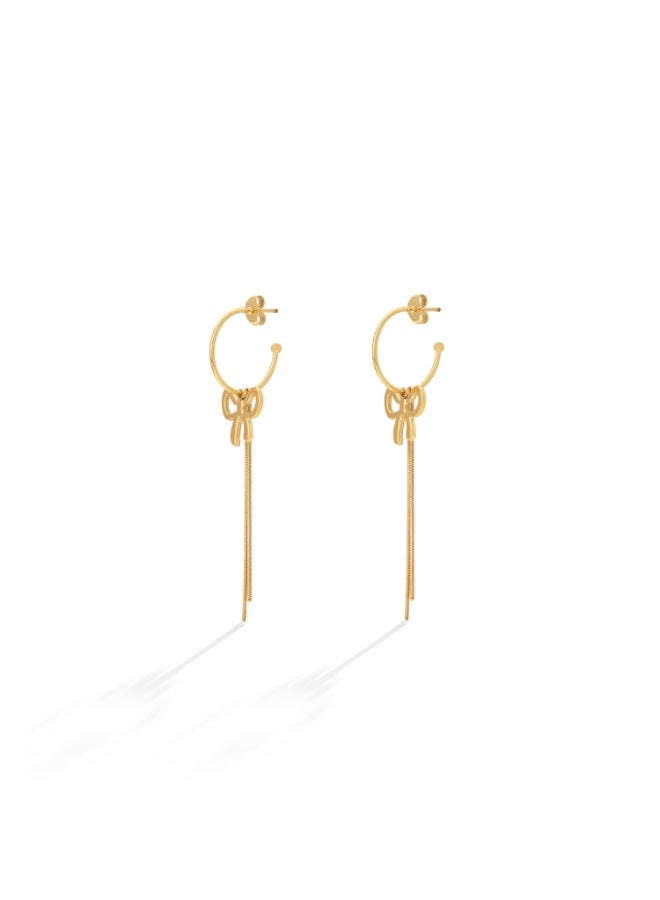 Palmonas 18K Gold Tone Plated Long Drop Bow Hoop Earrings For Women - Waterproof & Anti-Tarnish - Image 1