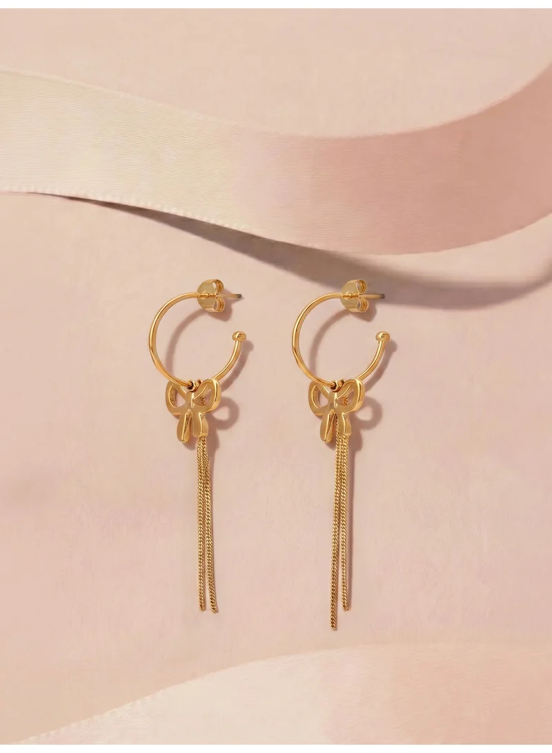 Palmonas 18K Gold Tone Plated Long Drop Bow Hoop Earrings For Women - Waterproof & Anti-Tarnish