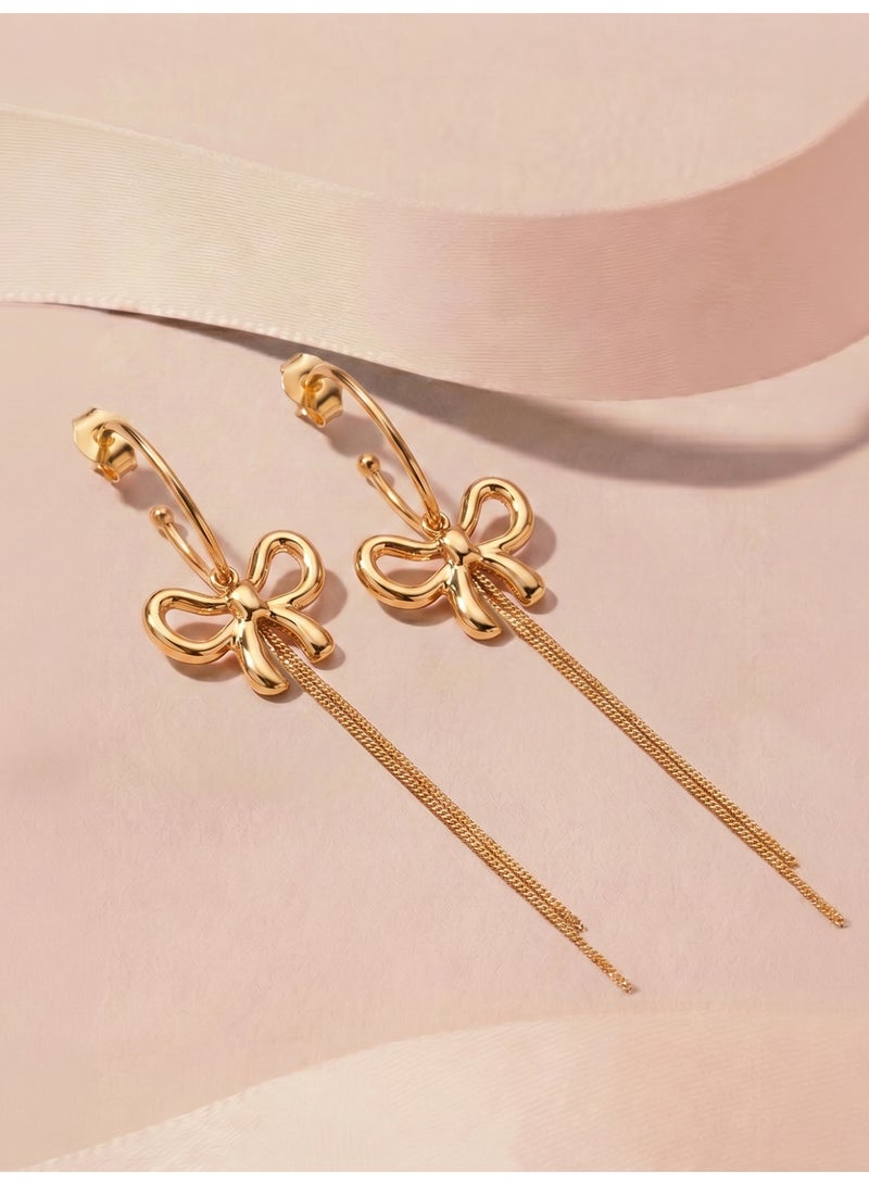 Palmonas 18K Gold Tone Plated Long Drop Bow Hoop Earrings For Women - Waterproof & Anti-Tarnish - Image 3