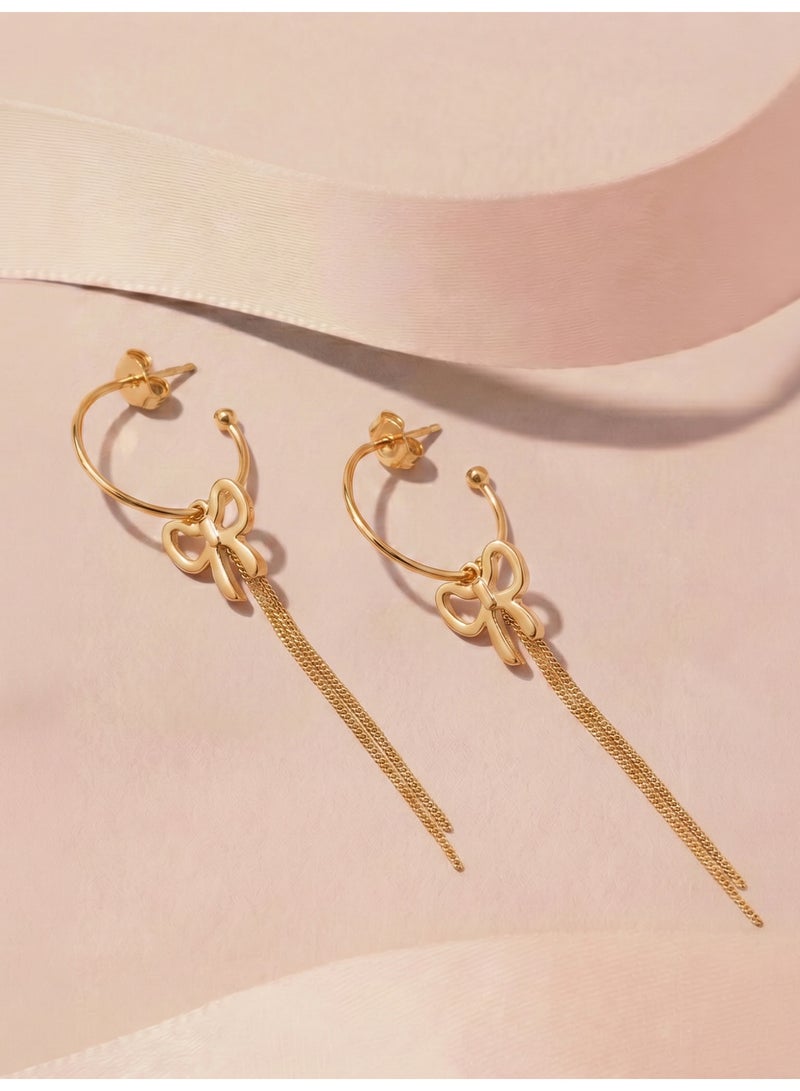 Palmonas 18K Gold Tone Plated Long Drop Bow Hoop Earrings For Women - Waterproof & Anti-Tarnish - Image 4