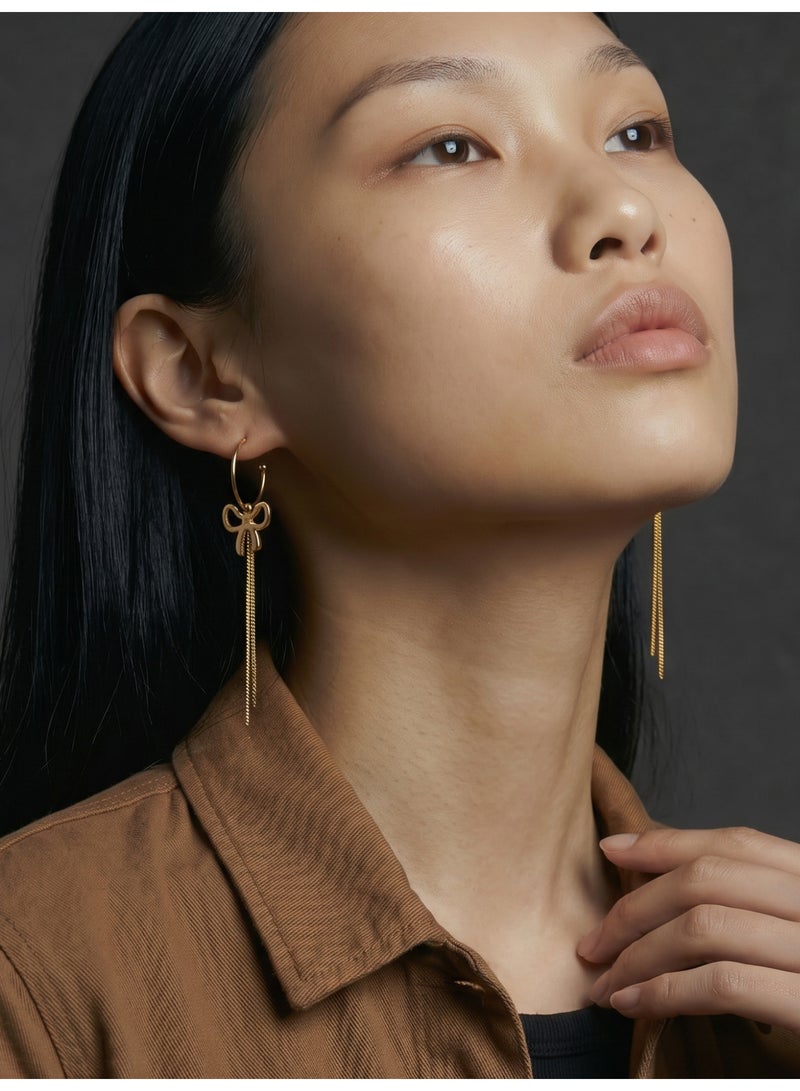 Palmonas 18K Gold Tone Plated Long Drop Bow Hoop Earrings For Women - Waterproof & Anti-Tarnish - Image 5