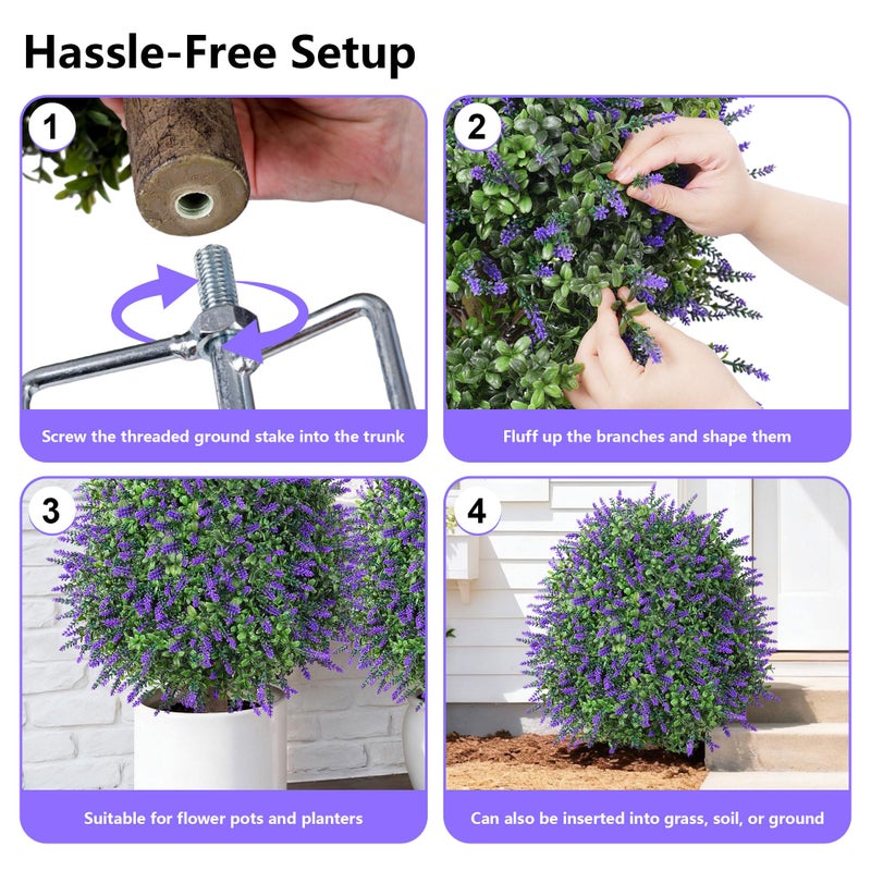 HyeFlora 26'' Artificial Boxwood Topiary Trees with Lavender Flowers 2 Pack Fake Plants for Outdoor Indoor Artificial Shrubs with Metal Ground Spike UV Resistant Fake Bushes for Front Porch Garden, Red - Image 5