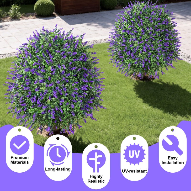 HyeFlora 26'' Artificial Boxwood Topiary Trees with Lavender Flowers 2 Pack Fake Plants for Outdoor Indoor Artificial Shrubs with Metal Ground Spike UV Resistant Fake Bushes for Front Porch Garden, Red - Image 4
