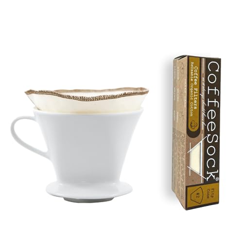 CoffeeSock ’The Original’ Reusable 100% Organic Cotton Coffee Filters - 2 pk Cone #2 Filters | Coffee Sock Cloth Drip 2 Coffee Filter | Organic Cotton Alternative - Zero-Waste & Eco-Friendly - C2 - Image 1