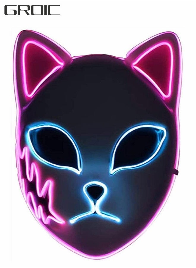 GROIC - Fox Mask LED Party Mask, Slayer Mask, Cosplay Mask, Japanese Anime Glow Mask, Photography Props Toys, Pretend Game Toys - Image 1