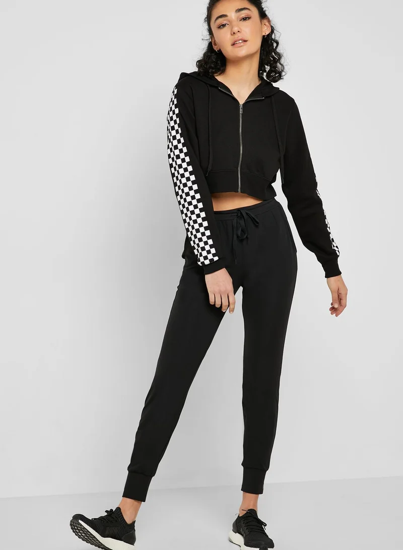 FOREVER 21 Checkered Sleeve Hooded Crop Jacket