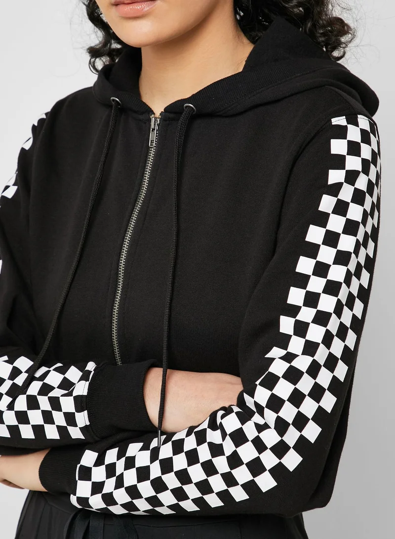 FOREVER 21 Checkered Sleeve Hooded Crop Jacket