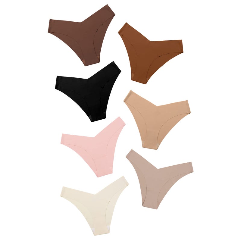 DEANGELMON Women Seamless Bikini Cheeky Underwear Invisible No Show Panties V-Waist Hipster Ladies Soft Stretch Multi Pack(7P1,S) - Image 1