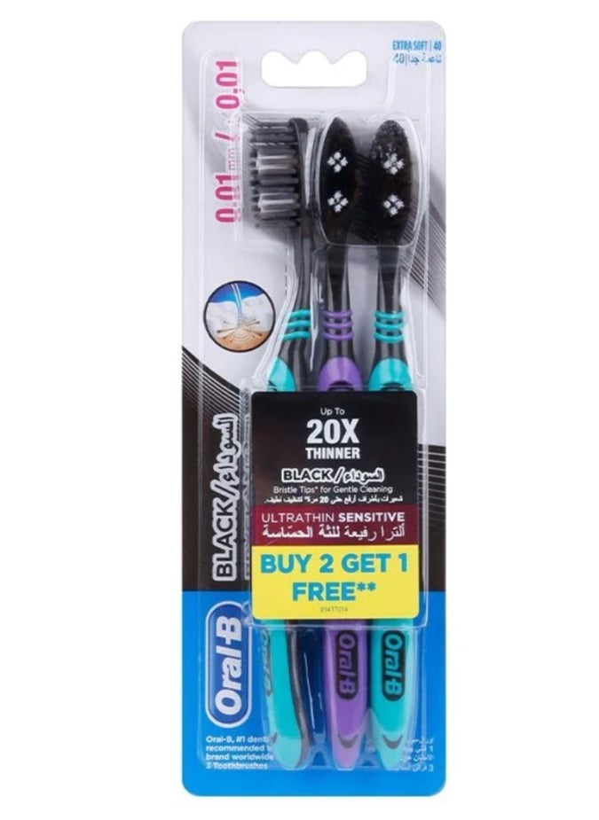 Oral-B - Oral-B Ultrathin Sensitive Black Manual Toothbrush, 2+1 - Image 1