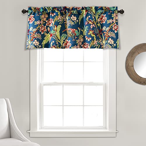 Lush Decor Dolores Light Filtering Valance Curtains Single 52 W x 18 L Navy Multi Valances for Windows Vintage Valance Floral Coquette Decor - Image 1
