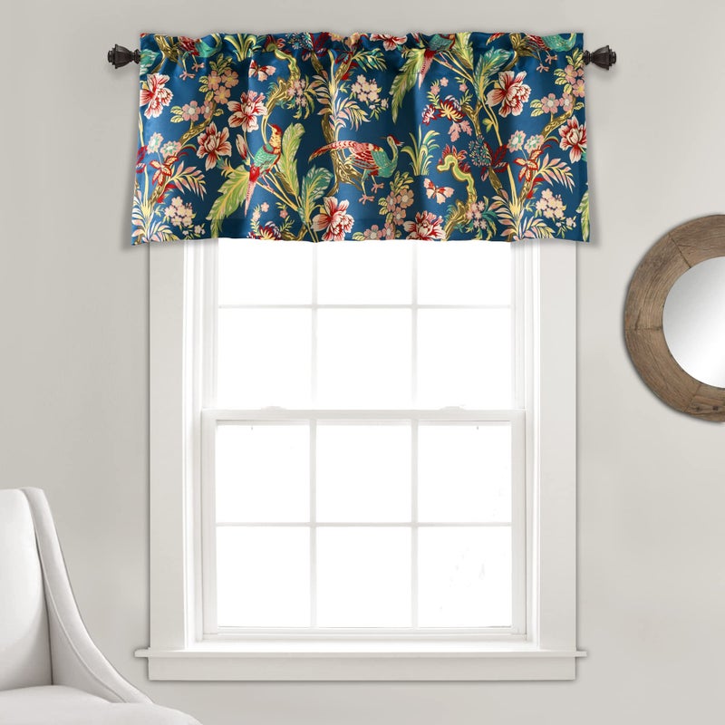Lush Decor Dolores Light Filtering Valance Curtains Single 52 W x 18 L Navy Multi Valances for Windows Vintage Valance Floral Coquette Decor - Image 2