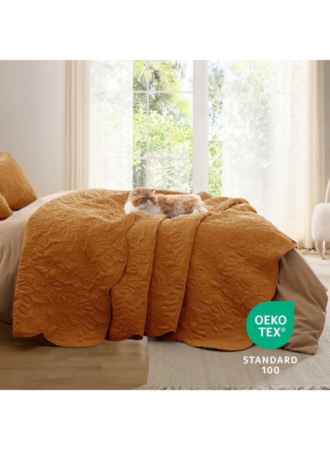 Bedsure Bedsure King Size Quilt Set - Pre-Washed King Size Bedding Set - Ultra Soft Bedspread King Size - Honey Ginger Bedding Coverlet for All Seasons (Includes 1 Quilt, 2 Pillow Shams)  - Image 3