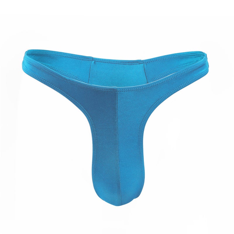 European and American Cross-border Mens Sexy Thongs Seamless Low Waist Sexy Adult Young Gay Mens Narrow Hip T-pants Light Blue 