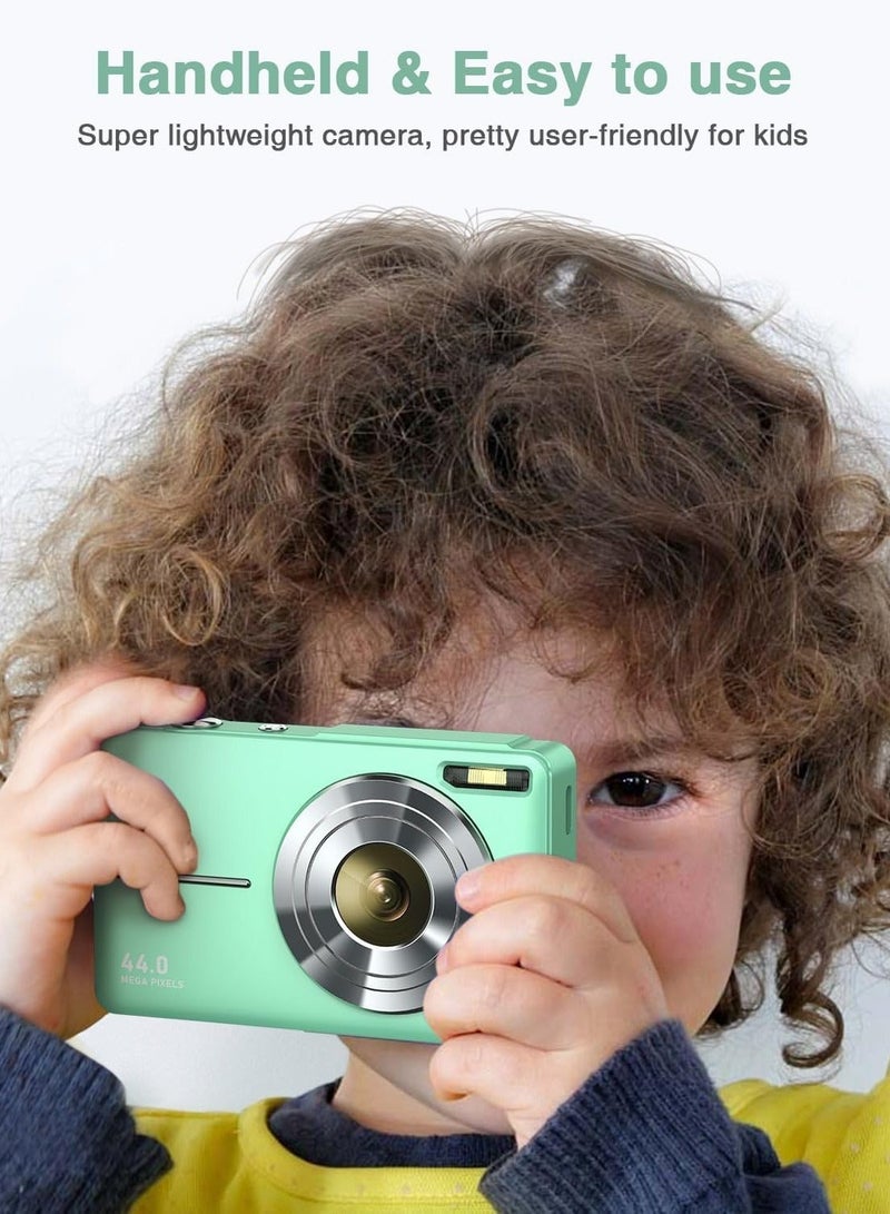 Digital Camera, FHD 1080P Kids Camera, 44MP Point and Shoot Digital Cameras with 32GB Memory Card and Two Batteries, 16X Zoom , Lanyard, Compact Size Camera, Gift for Boys/Girls (Green) - Image 3