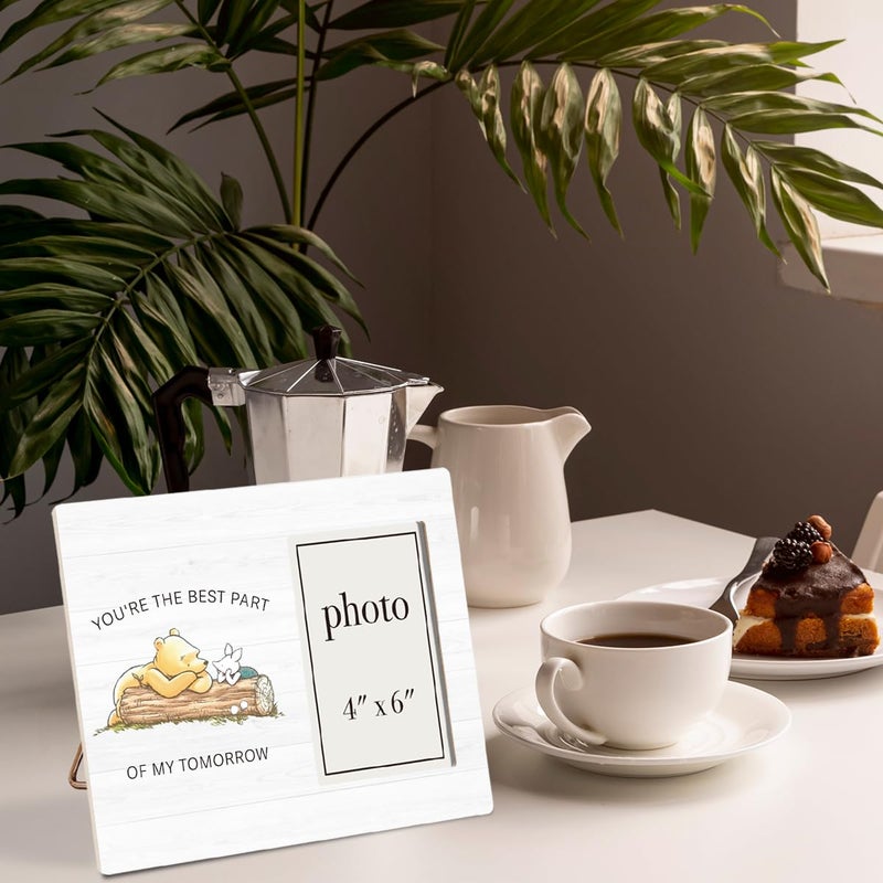 AKFVNSFK Pooh Bear Quote Picture Frame, Romantic Gifts for Friends Couples, Pooh Nursery Decor, You're the Best Part Photo Frame for 4 x 6 Inch Photo - Image 3