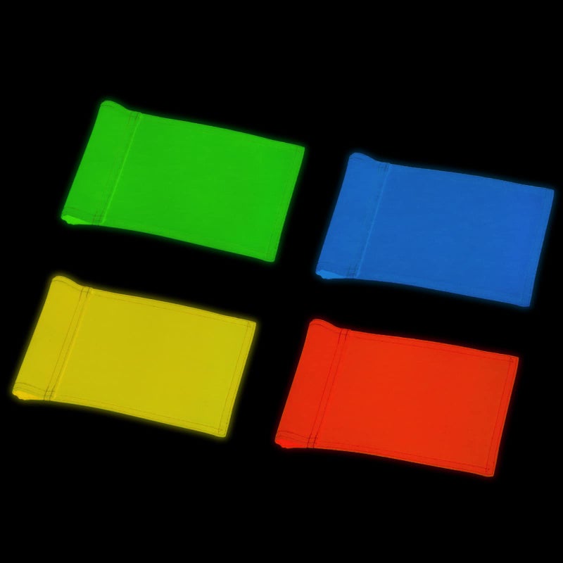 KINGTOP Fluorescent Glow Golf Flag Double Sided, Glow-in-the-dark Putting Green Flags for Yard, Novelty Backyard Light Storage Target Flag with Tube Insert, Mini Pin Flag Measure 8" by 6", 4-Pack - Image 1