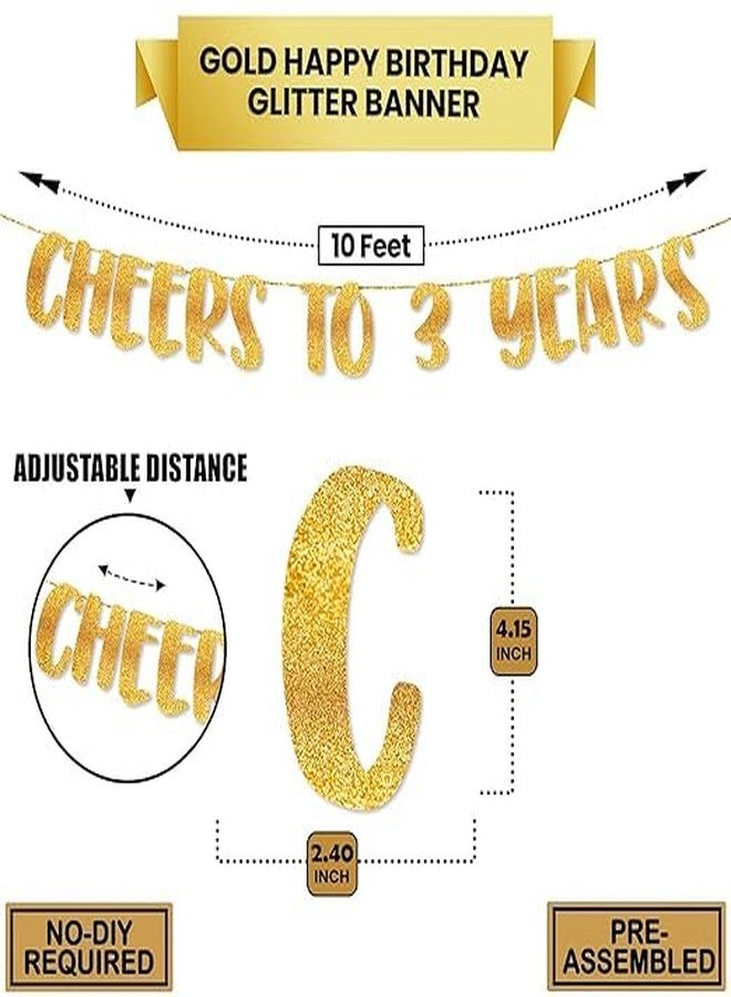 TrifleArte Cheers to 3 Years Banner | 3rd Birthday Party Golden Glitter Banner | Party Decorations and Supplies | Wedding Anniversary Decorations | Pre-Strung - Image 3