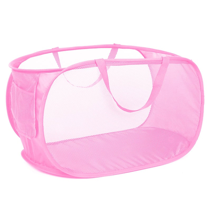 Bemkoo Durable Collapsible Laundry Baskets, Mesh Pop Up Laundry Hamper with Side Pocket, Foldable Clothes Storage Hamper with Reinforced Carry Handles for Laundry, Bathroom, Kids Room, Dorm or Travel Pink - Image 1