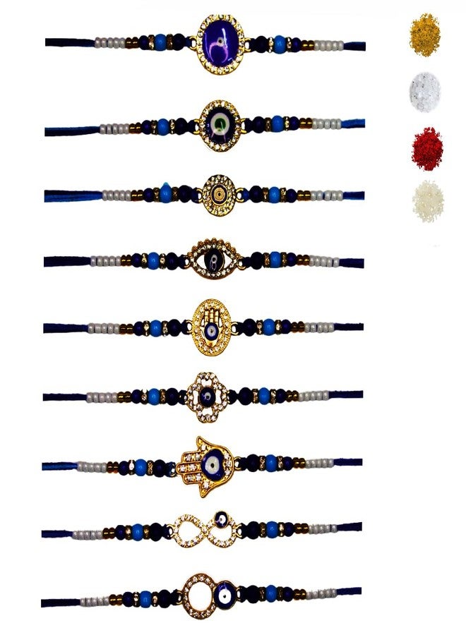 BANDHAN مجموعة BANDHAN Evil Eye Designs Rakhi Combo المكونة من 12 مصمم Rakhi للأخ | راخي متعدد الألوان - Image 2