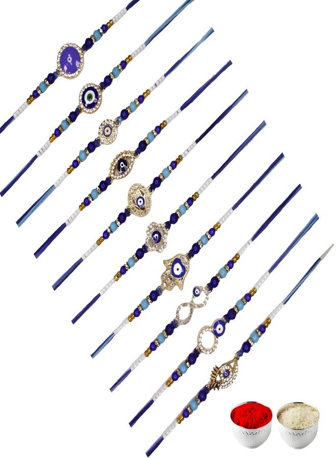 BANDHAN مجموعة BANDHAN Evil Eye Designs Rakhi Combo المكونة من 12 مصمم Rakhi للأخ | راخي متعدد الألوان - Image 1