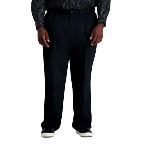Haggar mens Premium No-iron Classic-fit Expandable-waist Pleat-front dress pants, Black, 48W x 29L US - Image 1