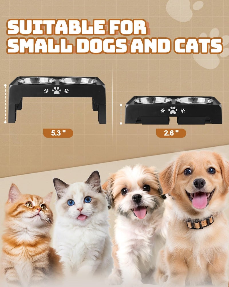 Jovrun Elevated Dog Bowls for Small Dogs and Cats, Non-Slip Cat Bowls with 2 Thick 5.5" Stainless Steel Dishes, Dog Feeder 2 Heights Adjustable to 2.6"-5.3" - Image 2