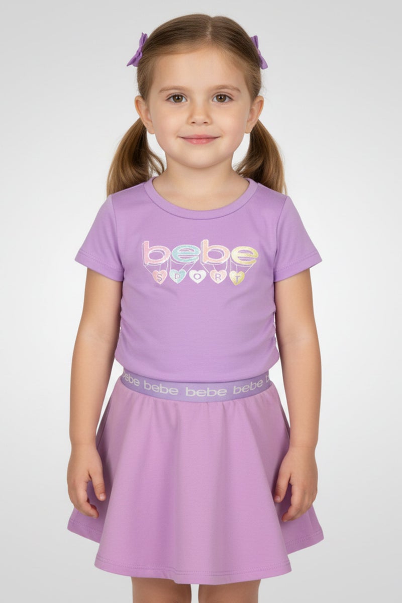 bebe Toddlers Girl 2 Pcs Brand Logo Outdoor Top And Skort Set, Multicolor - Image 1
