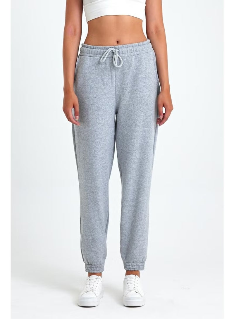 mmetalic Women's Gray Cotton Thick Leg Elastic High Waist Casual Jogger Sweatpants - Image 2