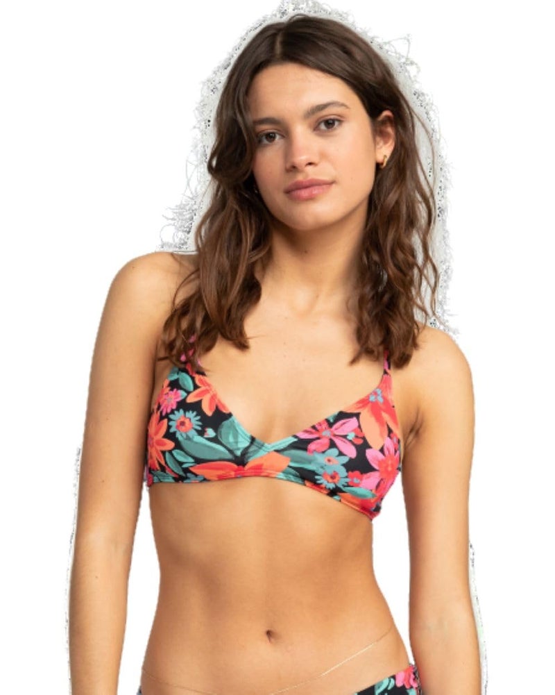 Roxy Women's Bikini Top â€“ UPF 50+, Quick-Dry, Removable Pads, Swimsuit Top, Surf & Beachwear, Black Palms, Medium - Image 1
