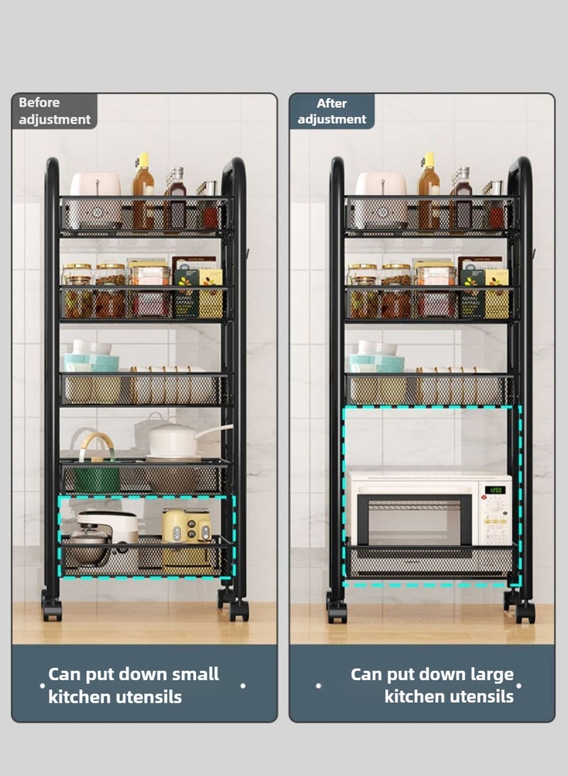 Haidue 5 Tier Mesh Wire Rolling Cart, Kitchen Storage Organizer Utility Cart, Full Metal Basket Storage Art Trolley Carts with Wheels & 5 Side Hooks - Image 5