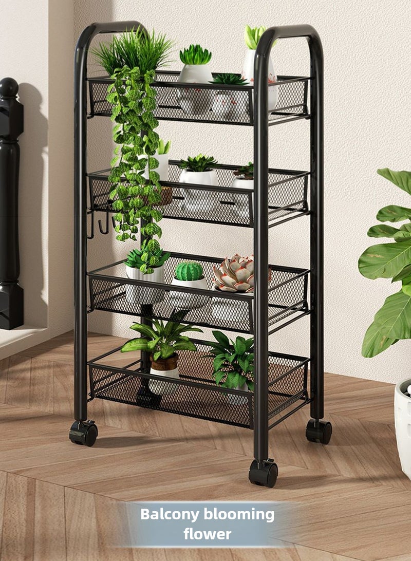 Haidue 5 Tier Mesh Wire Rolling Cart, Kitchen Storage Organizer Utility Cart, Full Metal Basket Storage Art Trolley Carts with Wheels & 5 Side Hooks - Image 3