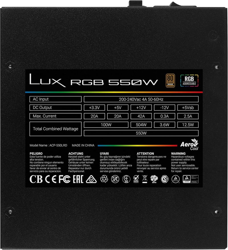 AeroCool Lux RGB M 550W Modular RGB Power Supply, 80Plus Bronze 230V - Image 4