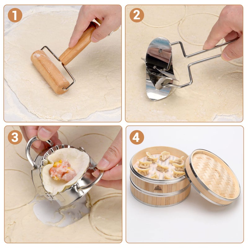 CROWNSPIRE 2 Tier Bamboo Steamer | Bamboo Steamer Basket with Reusable Silicone Liner | Food Dim Sum Kit for Cooking Baby Bao Bun, Rice, Vegetable, Fish and Meat - Image 3