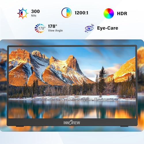 InnoView 15.6'' Portable Monitor for Laptop FHD 1080P USB-C Travel Monitors Built-in 90° Adjustable Stand Without Bag, HDR IPS Portable Laptop Monitor for MacBook PC Phone Xbox PS4/5 Switch - Image 2