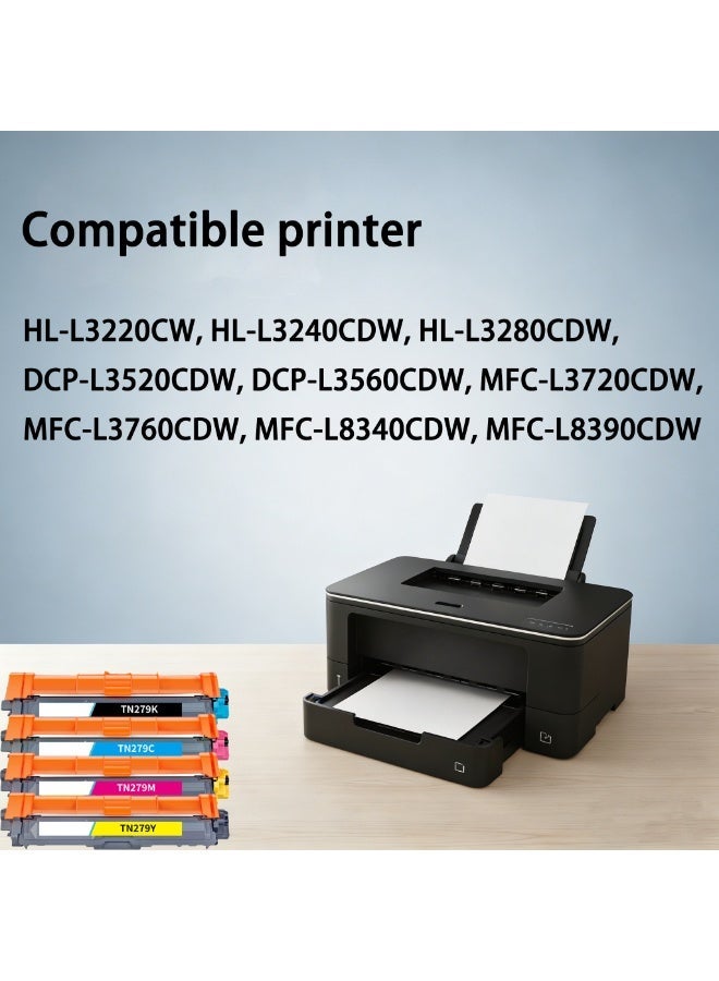 TN279 TN-279 خراطيش حبر متوافقة بديلة، للاستخدام مع طابعات HL-L3220CW HL-L3280CDW DCP-L3520CDW MFC-L3760CDW MFC-L8390CDW (عبوة من 4، أسود/سماوي/أرجواني/أصفر) - Image 2